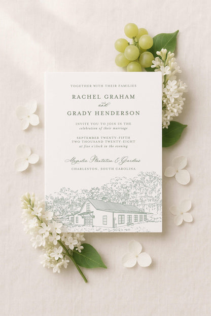 Magnolia Carriage House Wedding Invitation Suite Template