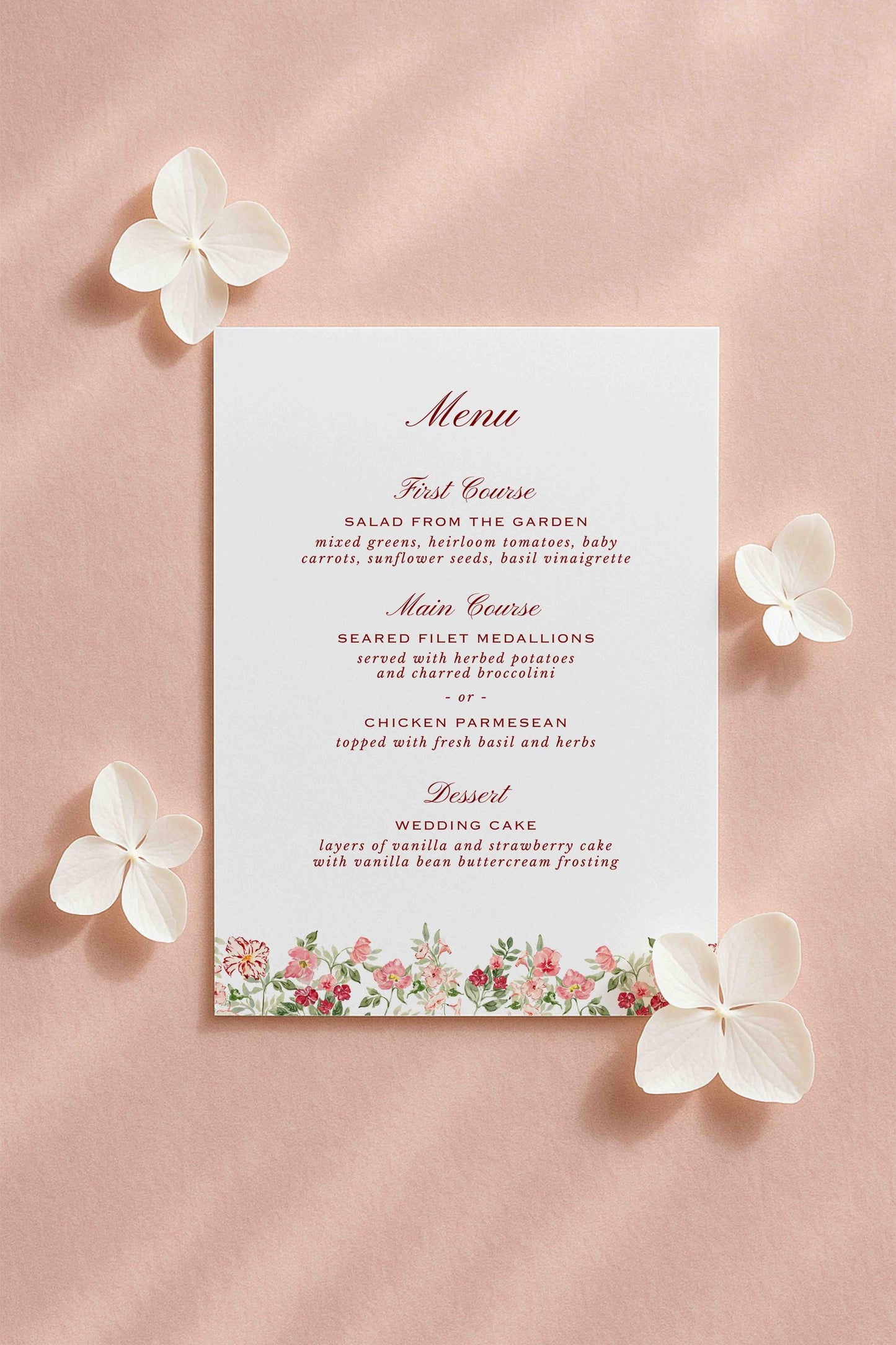 Dusty Pink Floral Wedding Menu Template
