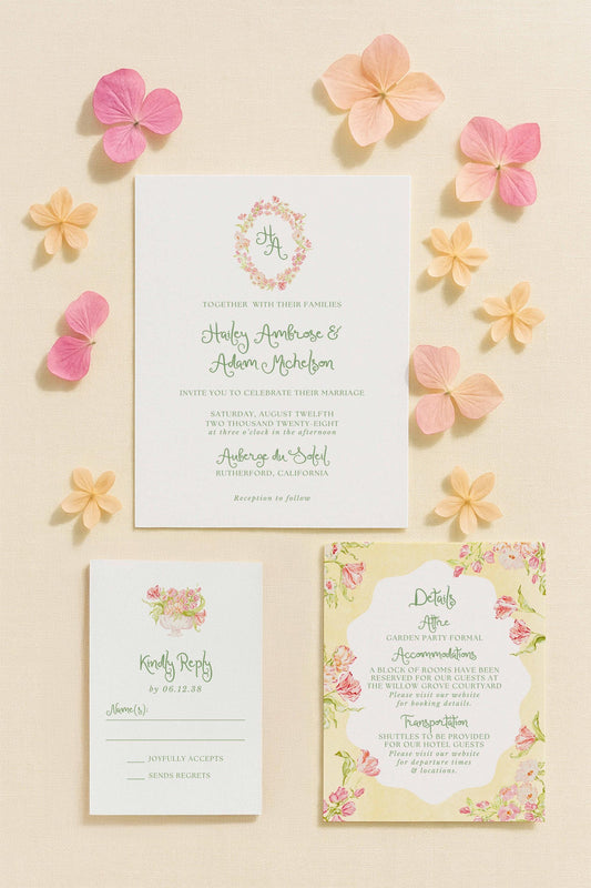 Whimsical Garden Wedding Invitation Suite Template