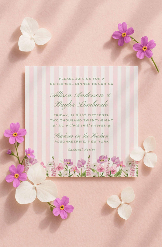Purple Floral Rehearsal Dinner Invitation