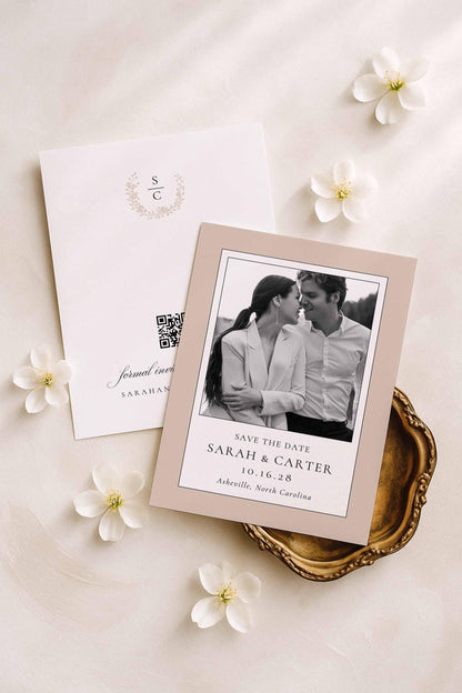 Neutral Floral Line Art Save the Date Template
