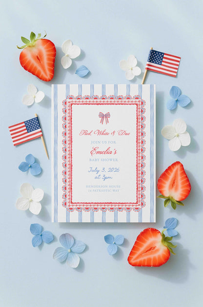 Red, White & Due Baby Shower Invitation Template