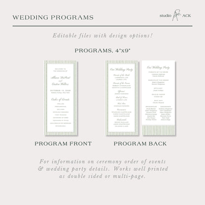Green Striped Wedding Program Template