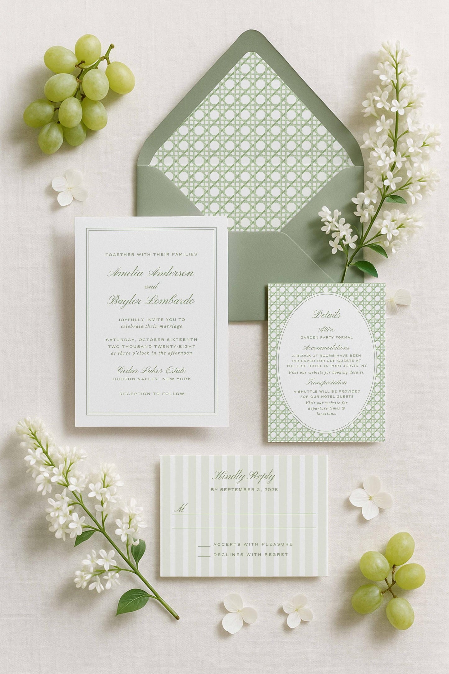 Green Rattan Wedding Invitation Suite Template