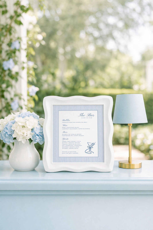 Blue Striped Wedding Bar Menu Template