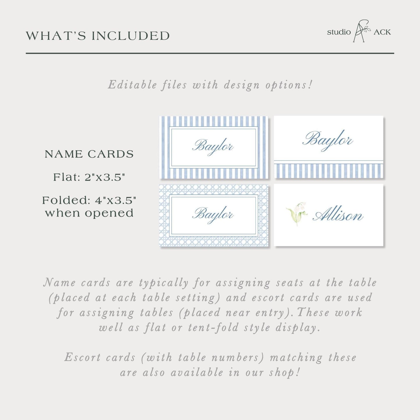 Blue Rattan Wedding Place Card Template