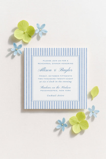 Blue Rattan Rehearsal Dinner Invitation