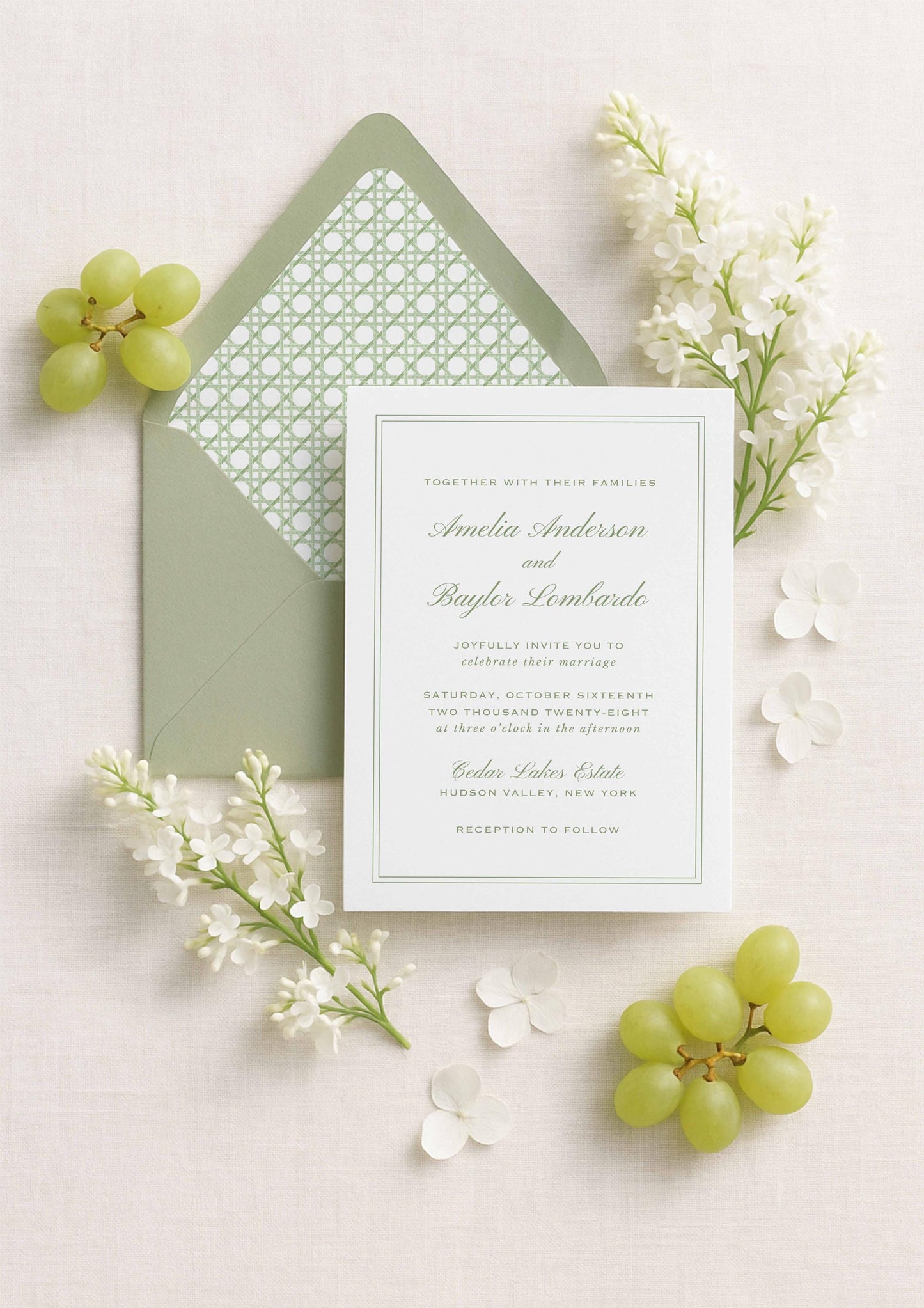 Green Rattan Wedding Invitation Suite Template