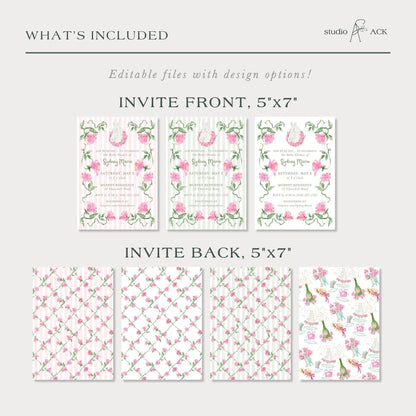Striped Baby Shower Invitation Template | Green or Pink