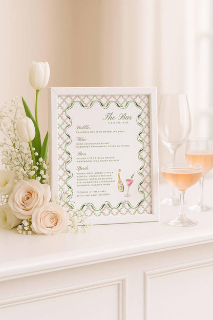 Watercolor Trellis Wedding Bar Menu Template