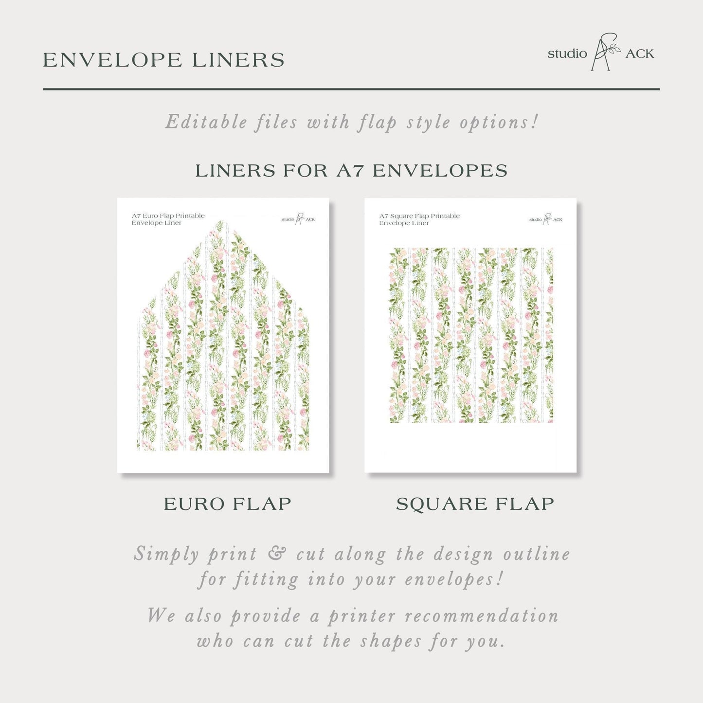 Hand-Painted Floral Envelope Liner Template