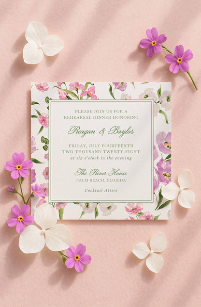 Purple Floral Rehearsal Dinner Invitation