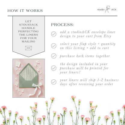 Envelope Liner Printing | Professional Wedding Liners & Envelopes | Euro or Square Flap in A1, A2, A6, A7 or A9 Size