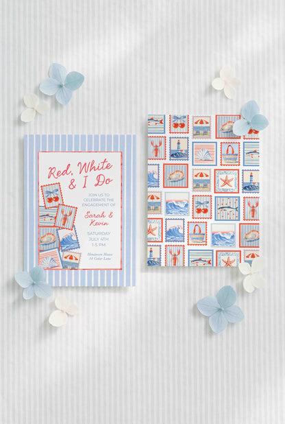 Red, White & I Do Engagement Party Invitation Template