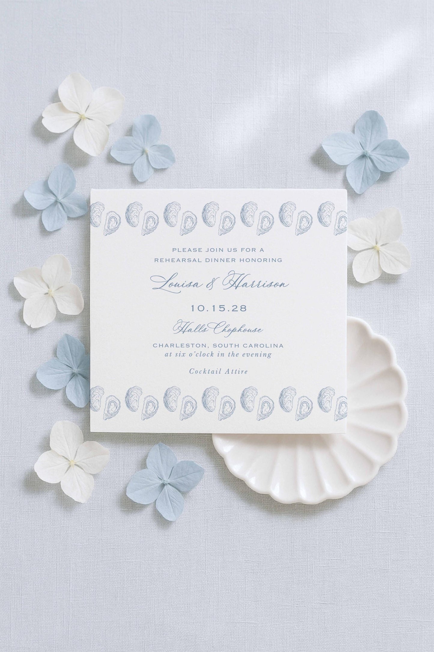 Coastal Toile Rehearsal Dinner Invitation