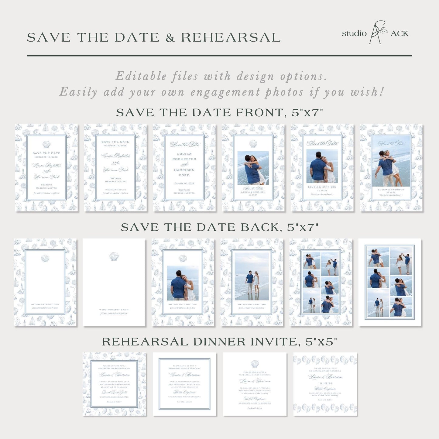 Coastal Toile Wedding Template Bundle