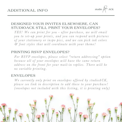 Envelope Addressing ADD-ON | Professional Printing | Printed Return or Variable Guest Addresses | Printing on studioACK Envelopes