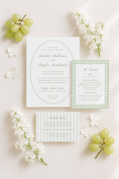 Green Rattan Wedding Invitation Suite Template