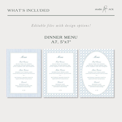 Blue Rattan Wedding Menu Template