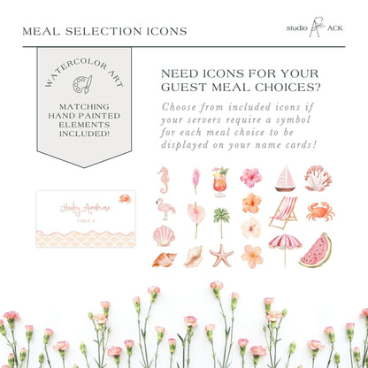 Whimsical Beach Wedding Escort Card Template