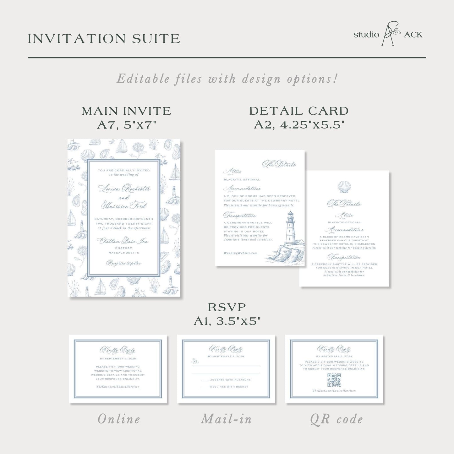 Coastal Toile Wedding Template Bundle