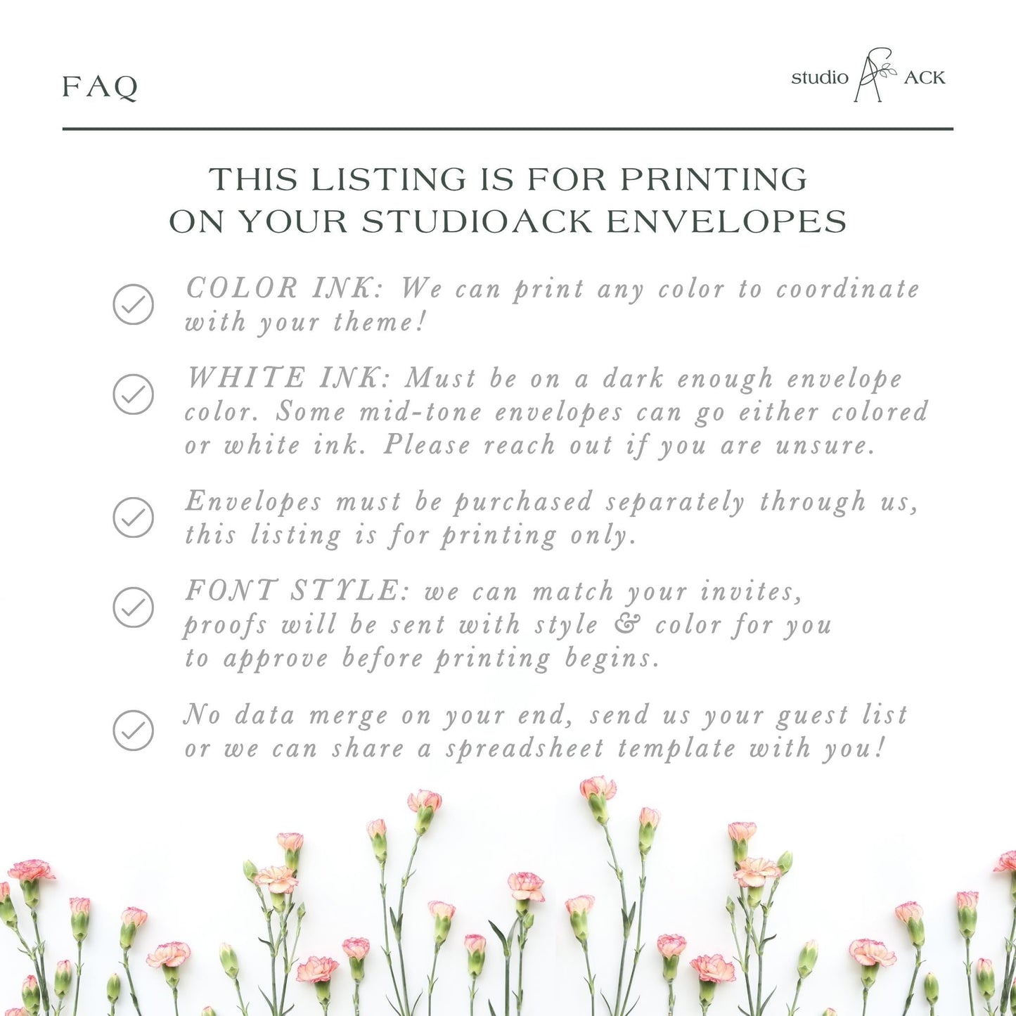 Envelope Addressing ADD-ON | Professional Printing | Printed Return or Variable Guest Addresses | Printing on studioACK Envelopes
