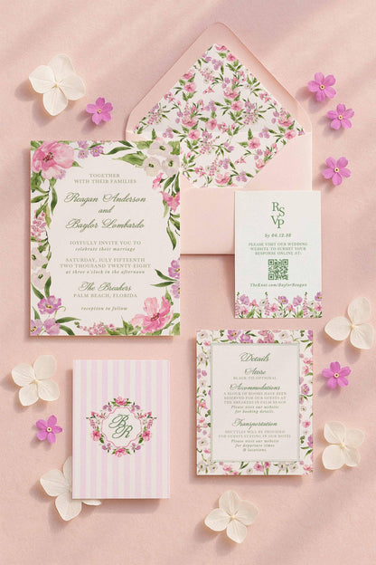 Purple Floral Wedding Invitation Suite Template