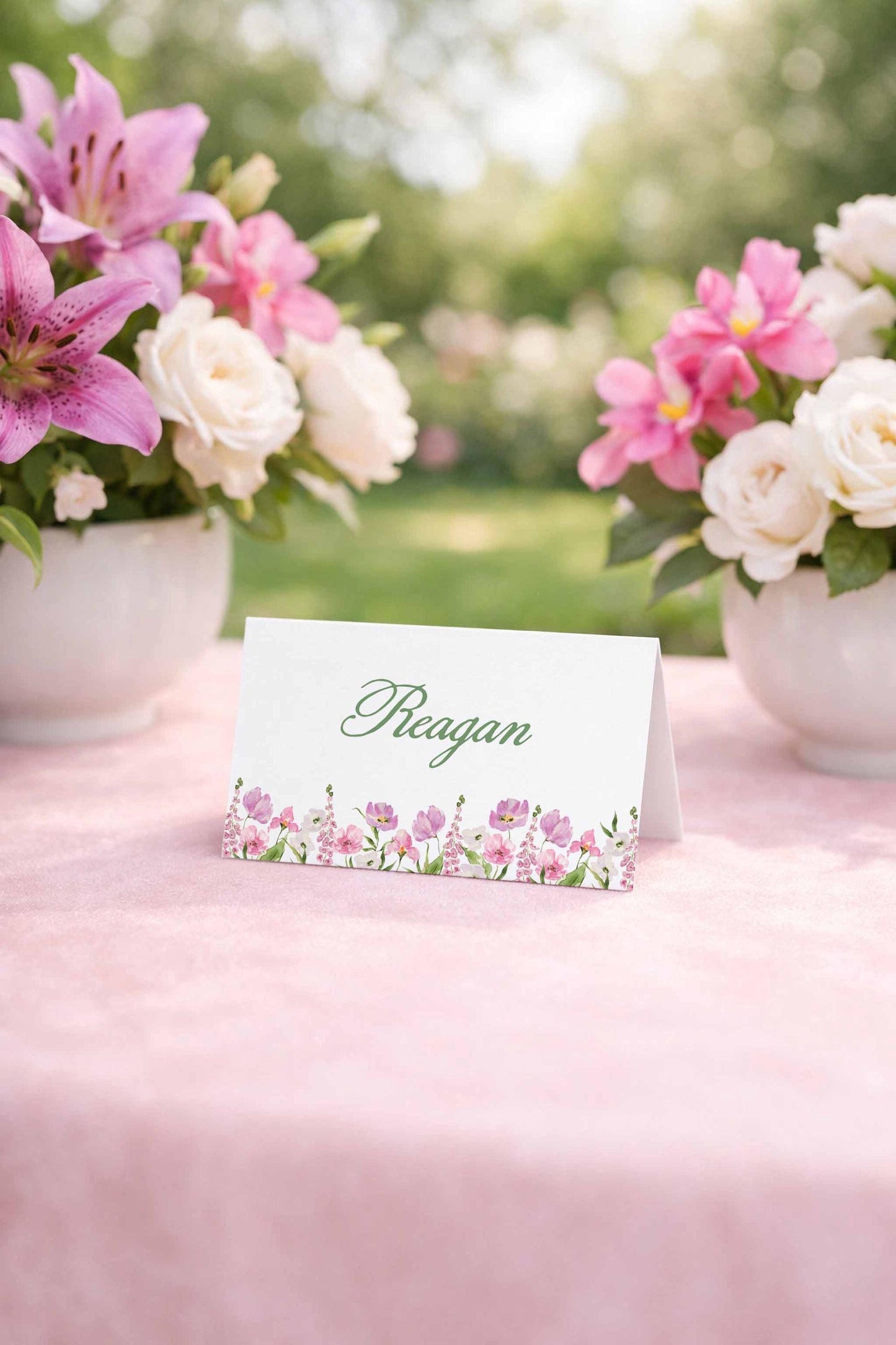 Purple Floral Wedding Place Card Template