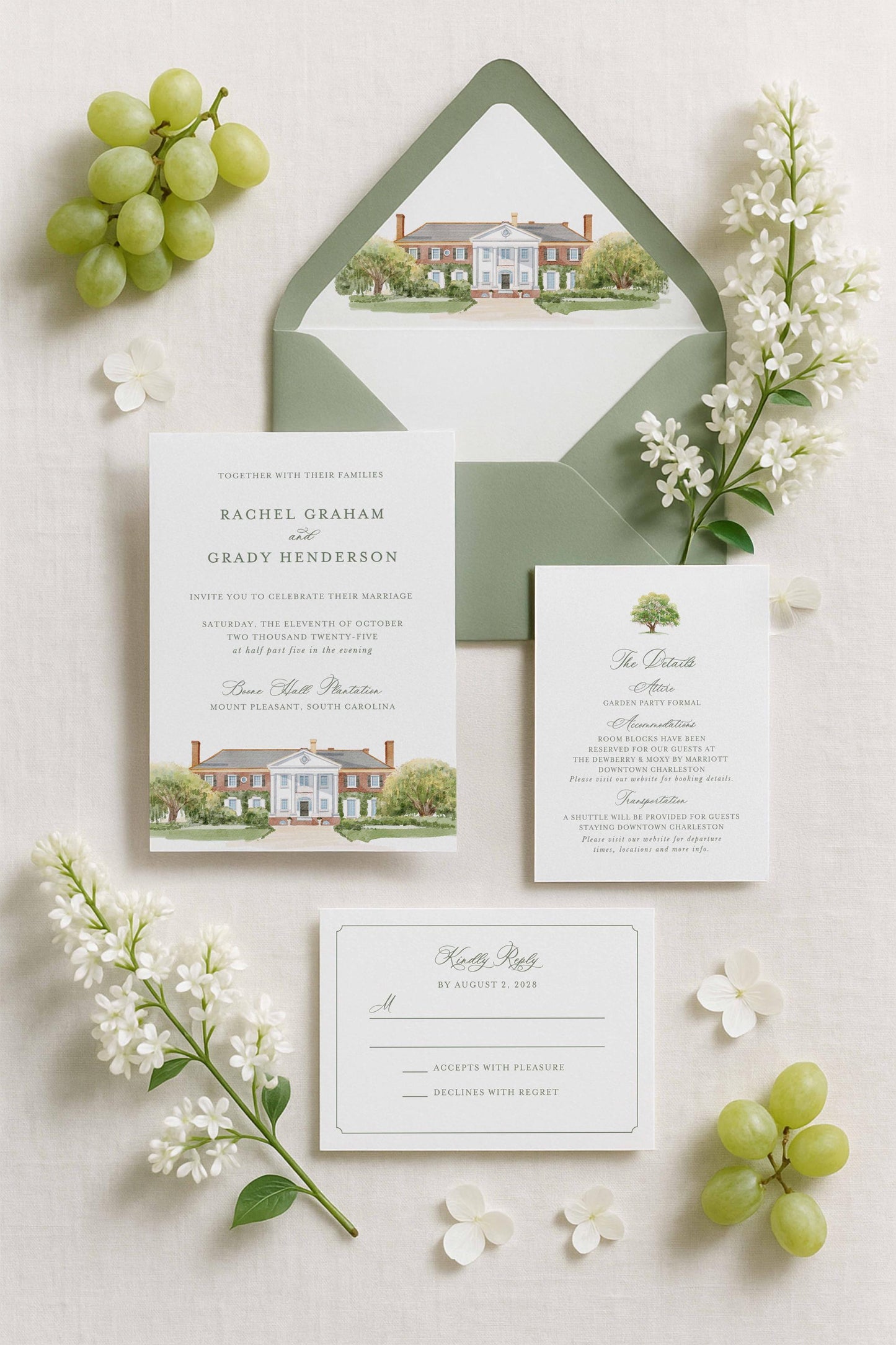 Boone Hall Wedding Invitation Suite Template