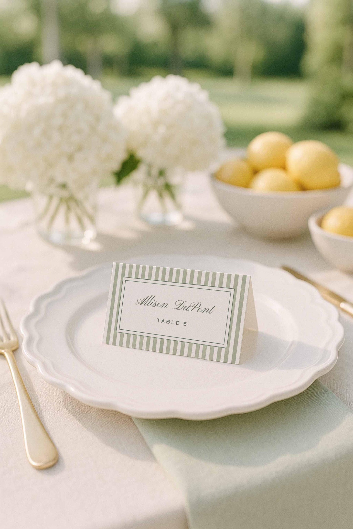 Green Striped Wedding Escort Card Template
