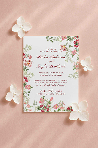 Dusty Pink Floral Wedding Invitation Suite Template