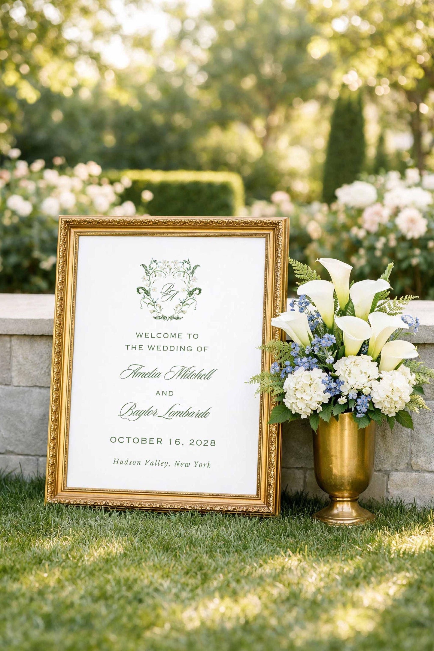 Blue, White & Green Wedding Welcome Sign Template