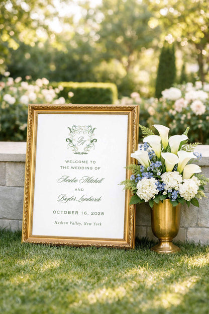 Blue, White & Green Wedding Welcome Sign Template