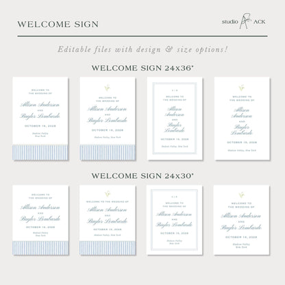 Blue Rattan Wedding Welcome Sign Template