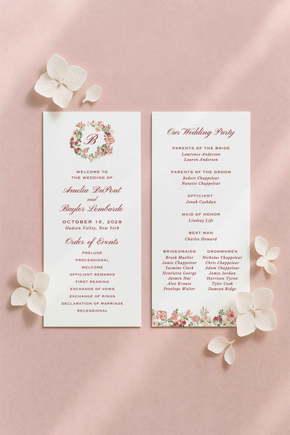 Dusty Pink Floral Wedding Program Template
