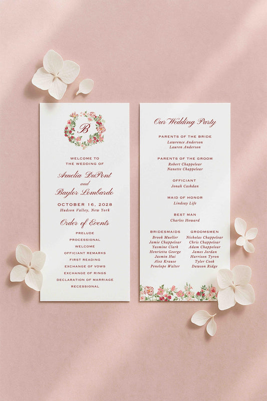 Dusty Pink Floral Wedding Program Template