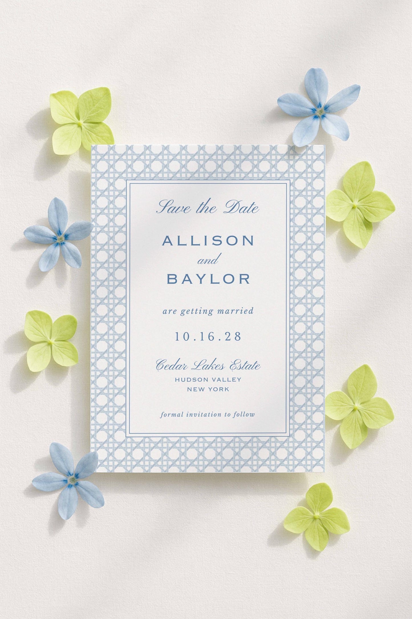 Blue Rattan Save the Date Template