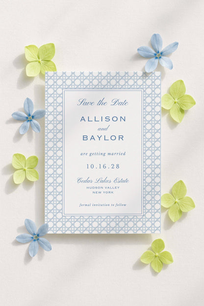 Blue Rattan Save the Date Template