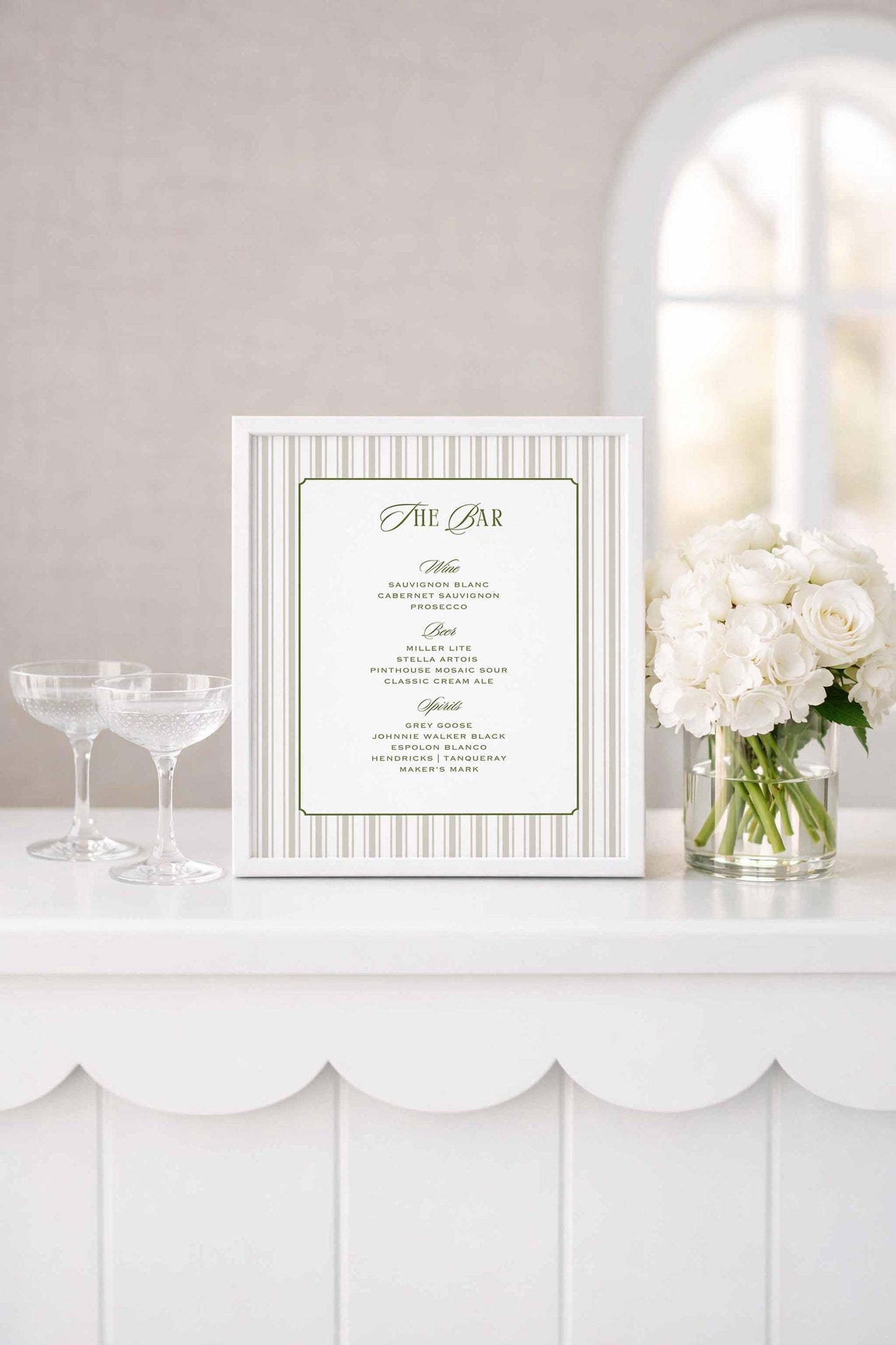 Old Money Striped Wedding Bar Menu Template