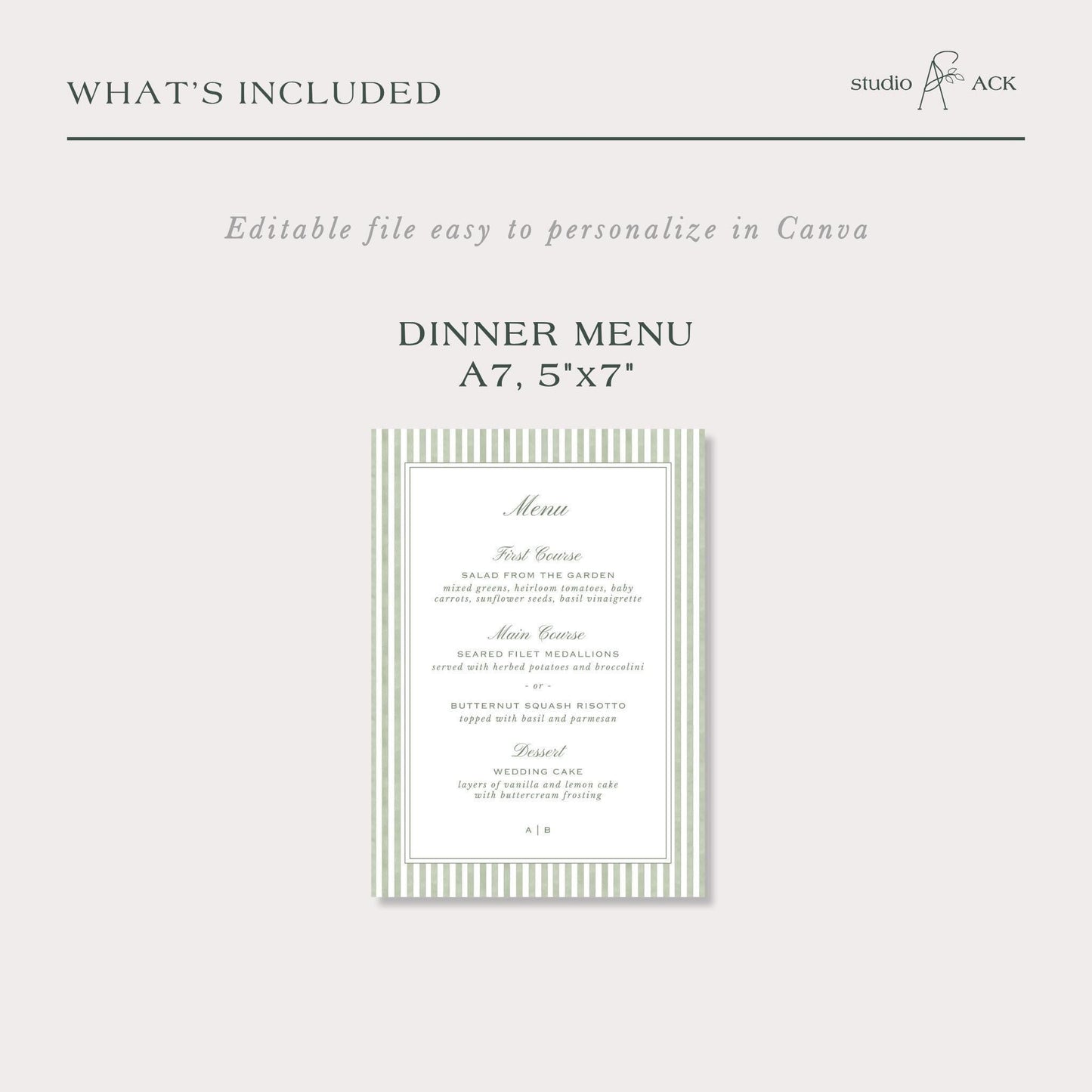 Green Striped Wedding Menu Template