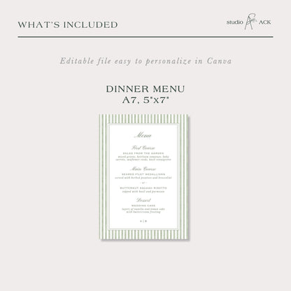Green Striped Wedding Menu Template
