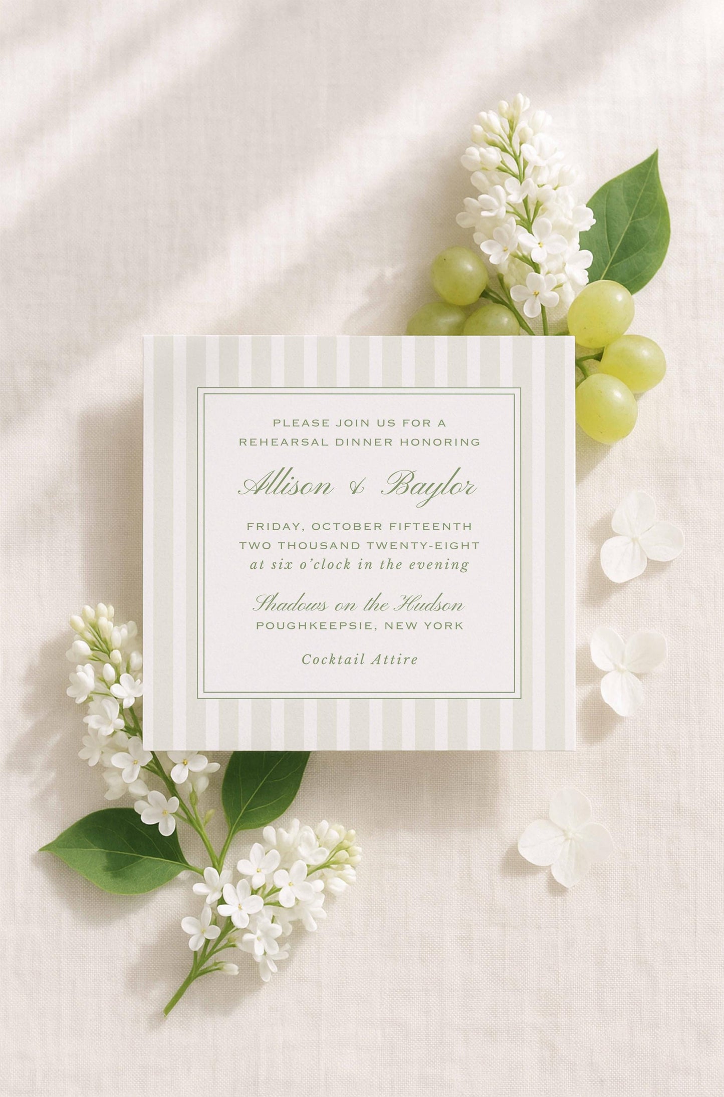 Green Rattan Rehearsal Dinner Invitation