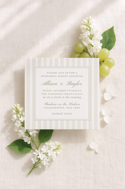 Green Rattan Rehearsal Dinner Invitation