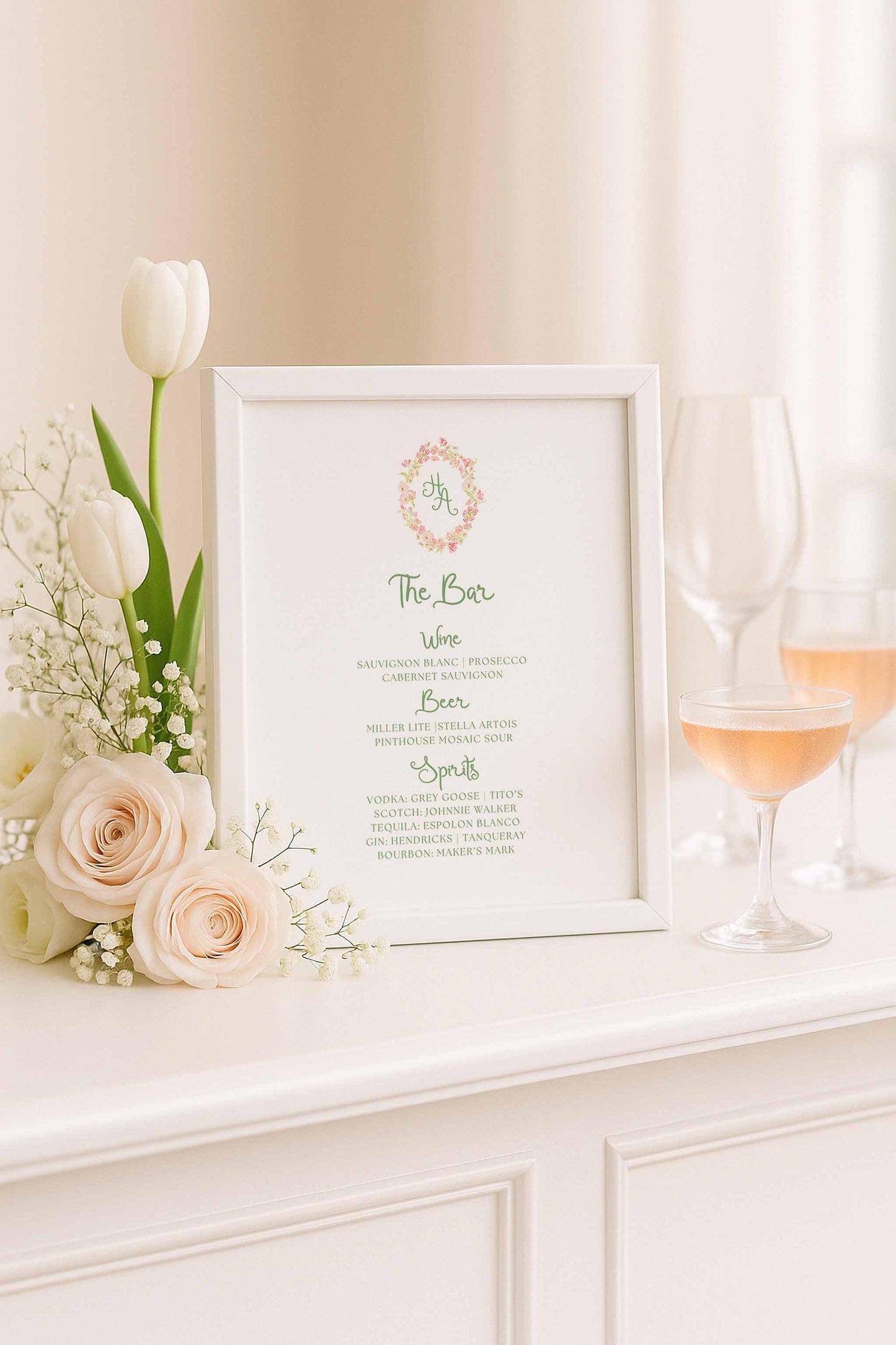 Whimsical Garden Wedding Bar Menu Template