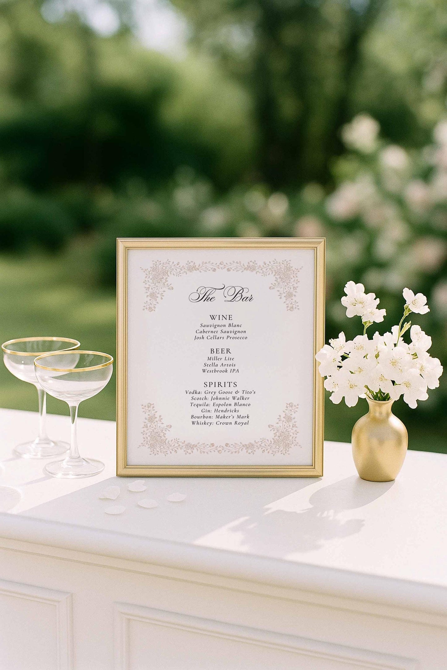 Neutral Floral Line Art Wedding Bar Menu Template