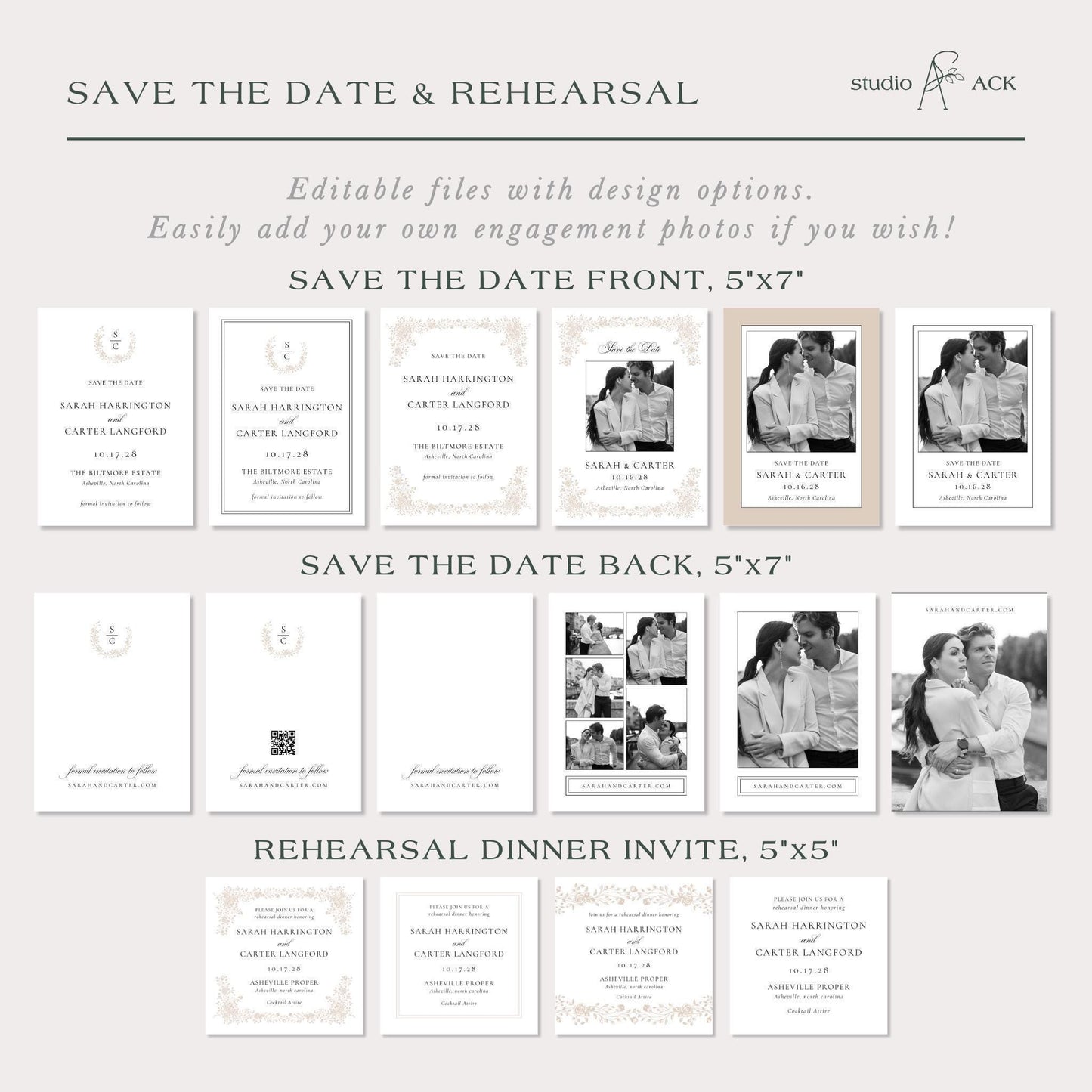 Neutral Floral Line Art Wedding Template Bundle