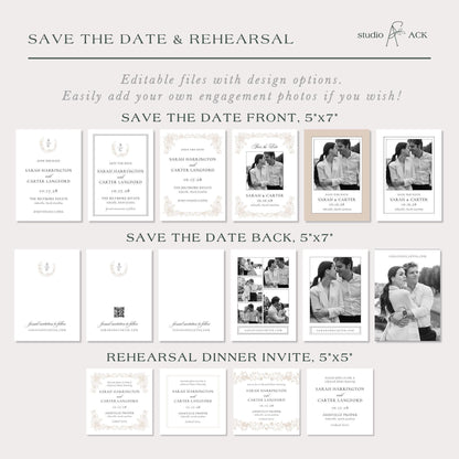 Neutral Floral Line Art Wedding Template Bundle