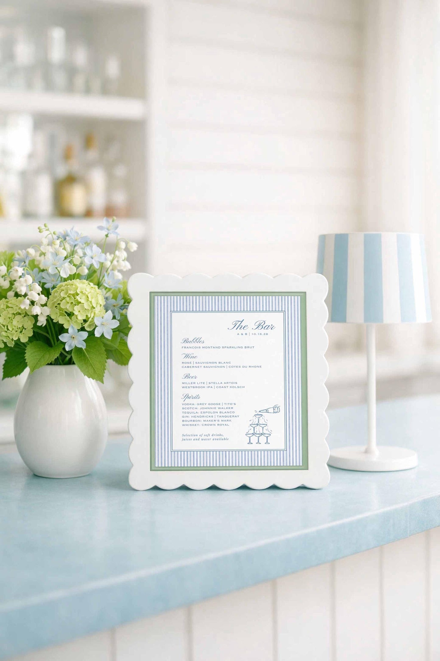 Blue Rattan Wedding Bar Menu Template