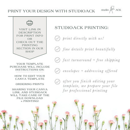 a floral background with a text box containing information about StudioAck printing services.