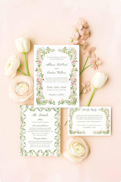 Hand-Painted Floral Wedding Invitation Suite Template
